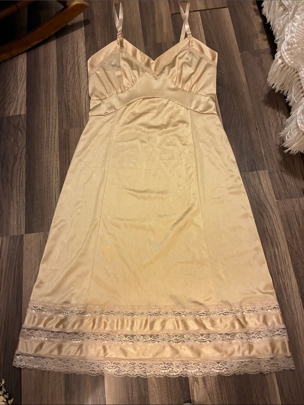 Champagne/Nude Slip with Lace Trim, Adjustable Straps & Hem- NWOT